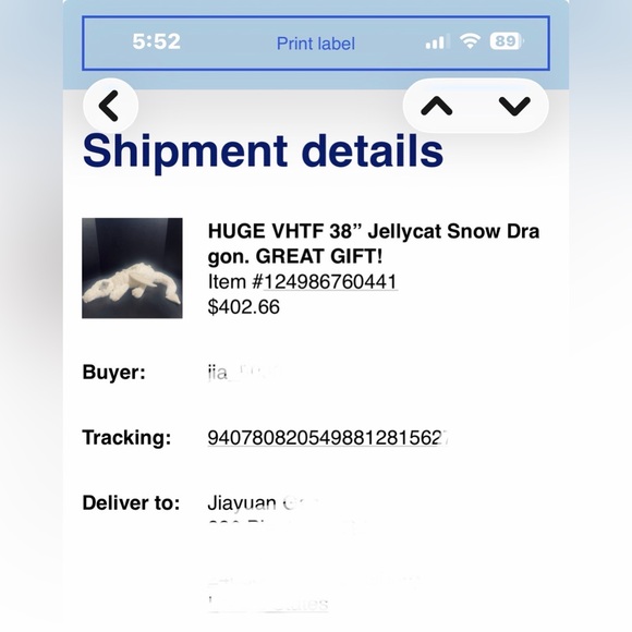 BNWT JellyCat Lavender Dragon Med 27” with tail unfurled - Picture 10 of 10